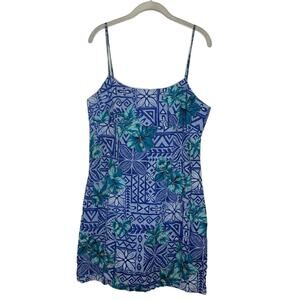 VINTAGE Pacific Legend Women Dress Large Blue Floral Tank Back Zipper